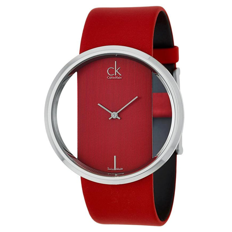 Calvin Klein Glam Transparent Dial Red Leather Strap Watch for Women - K9423144