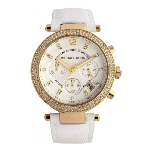 Michael Kors Parker White Dial with Diamonds White Leather Strap Watch for Women - MK2290 Buy Now By Michael Kors