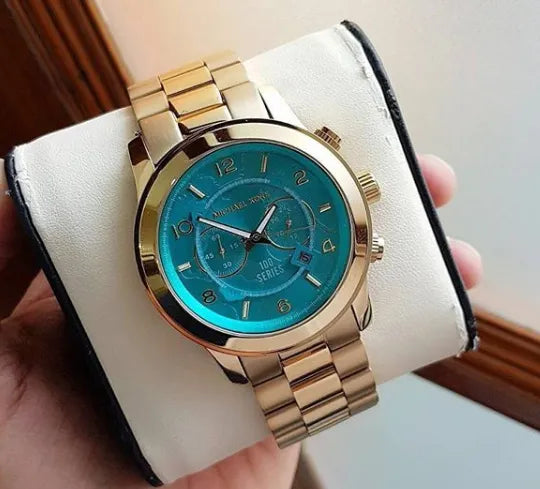 Michael Kors Runway Stop Hunger Blue Dial Gold Steel Strap Watch for Men - MK8315 Buy Now By Michael Kors