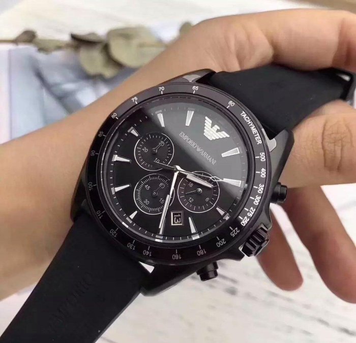 Emporio Armani Giovanni Chronograph Black Dial Black Rubber Strap Watch For Men - AR11028 Buy Now By Emporio Armani