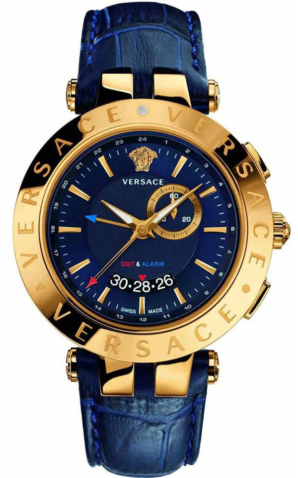 Shop Versace Race GMT Blue Dial Blue Leather Strap Watch For Men - 29G70D282 in USA