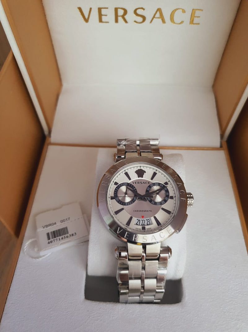 Versace Aion Chronograph White Dial Silver Steel Strap Watch for Men - VBR040017 Buy Now By Versace