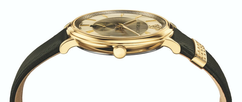 Versace V-Circle Manifesto Gold Dial Black Leather Strap Watch for Men - VBQ030017 Buy Now By Versace