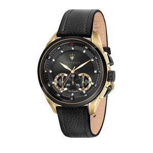 Maserati Traguardo Chronograph Black Dial Black Leather Strap Watch For Men - R8871612033