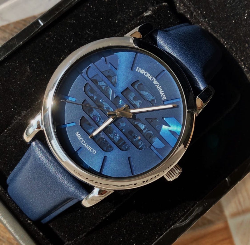 Emporio Armani Luigi Automatic Blue Dial Blue Leather Strap Watch For Men - AR60030 Buy Now By Emporio Armani