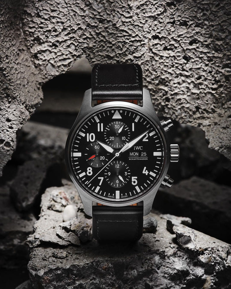 IWC Pilot's Watch Chronograph Black Dial Black Leather Strap Watch for Men - IW377709 Buy Now By IWC