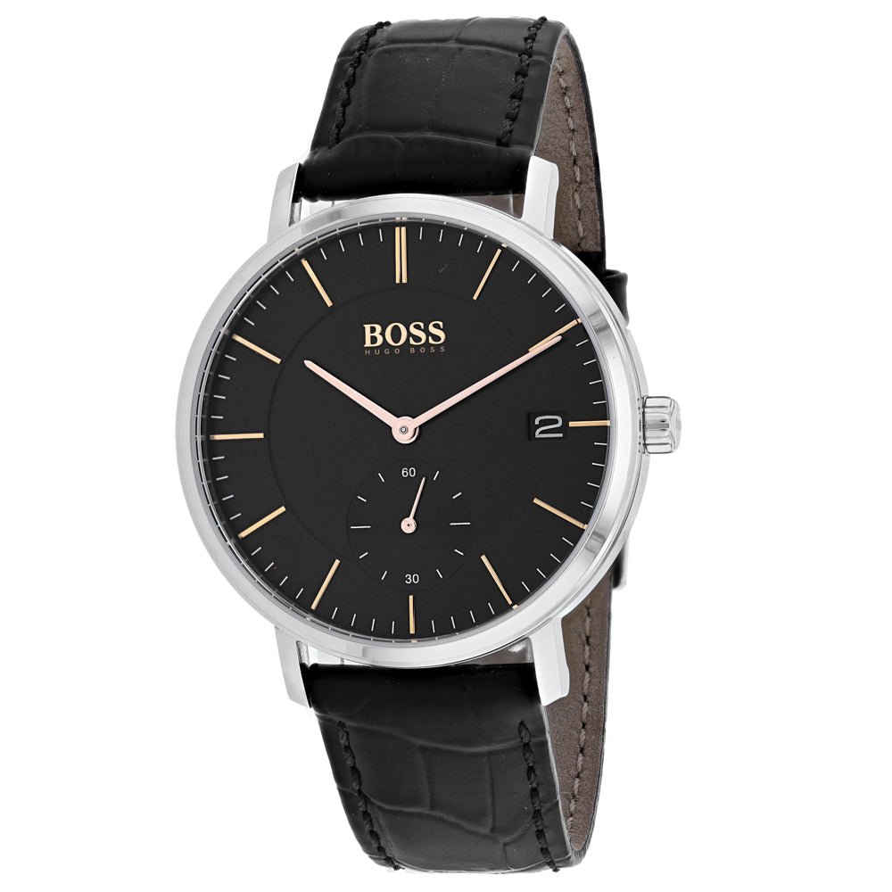 Hugo Boss Corporal Black Dial Black Leather Strap Watch for Men - 1513638