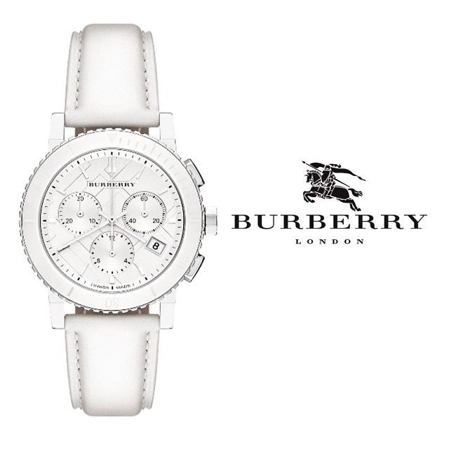 Shop Burberry City Chronograph White Dial White Leather Strap Watch For Women - BU9701 in USA