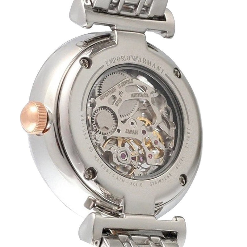 Emporio Armani Gianni T Bar Silver Skeleton Dial Two Tone Strap Watch For Women - AR1992 Buy Now By Emporio Armani