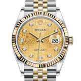 Shop Rolex Datejust 36 Diamonds 18K Gold Dial Two Tone Steel Strap Watch for Men - M126233-0033 in USA