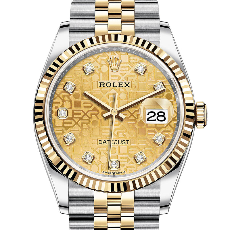 Shop Rolex Datejust 36 Diamonds 18K Gold Dial Two Tone Steel Strap Watch for Men - M126233-0033 in USA