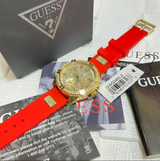 Guess Frontier Diamonds Gold Dial Red Rubber Strap Watch for Women - GW0045L2 Buy Now By Guess