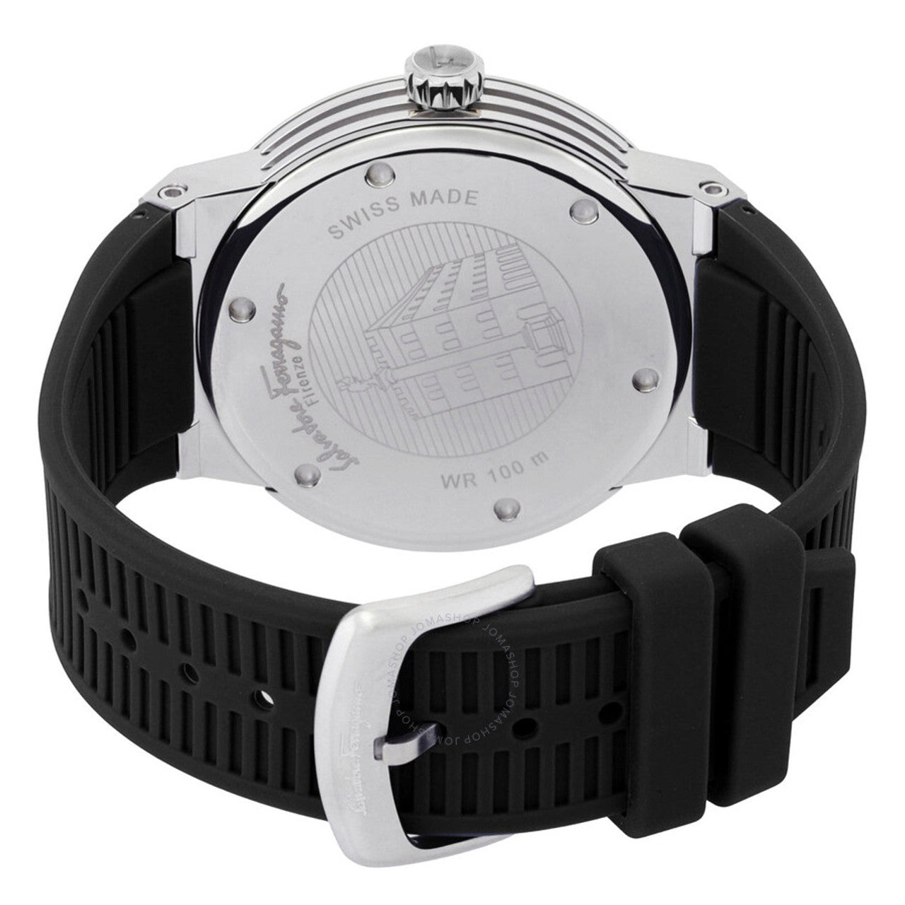 Salvatore Ferragamo F-80 Black Dial Black Rubber Strap Watch For Men - SFHY01322