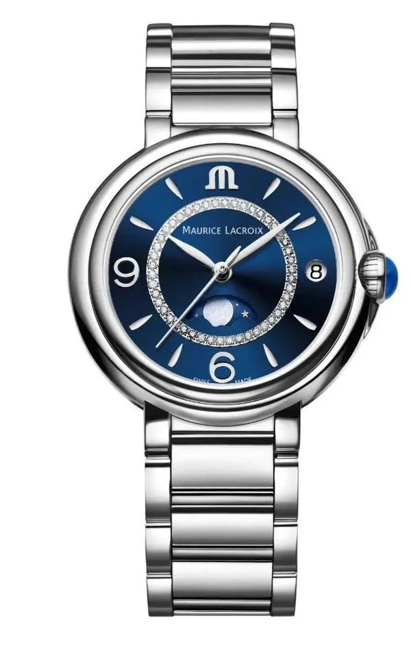 Shop Maurice Lacroix Fiaba Moonphase Blue Dial Silver Steel Strap Watch for Women - FA1084-SS002-420-1 in USA