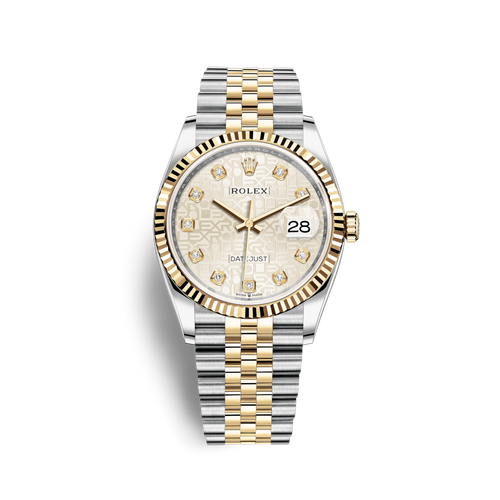 Shop Rolex Datejust 36 Diamonds Silver Dial Two Tone Oyster Steel Strap Watch for Women - M126233-0027 in USA