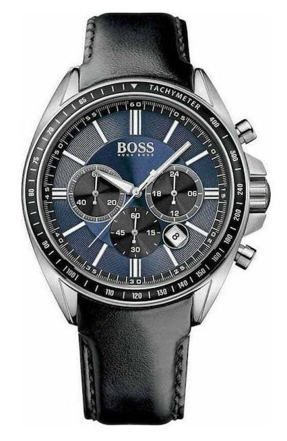 Shop Hugo Boss Driver Sport Chronograph Blue Dial Black Leather Strap Watch for Men - 1513077 in USA