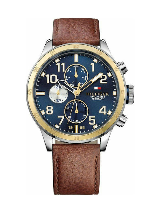 Tommy Hilfiger Sport Multifunction Blue Dial Brown Leather Strap Watch for Men - 1791137