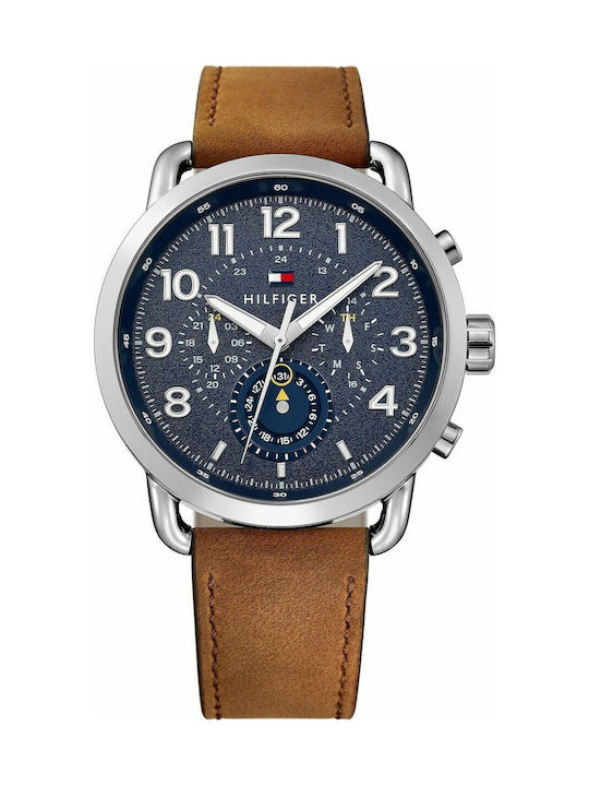 Tommy Hilfiger Briggs Chronograph Blue Dial Brown Leather Strap Watch for Men - 1791424