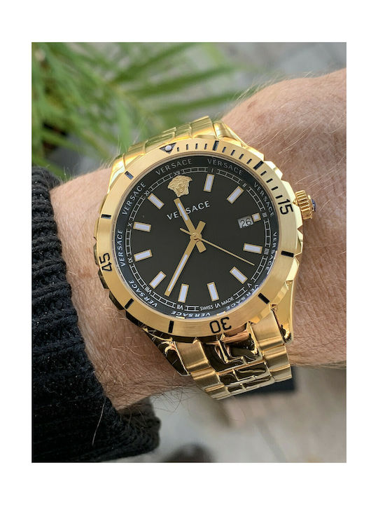 Versace Hellenyium Quartz Black Dial Gold Steel Strap Watch For Men - VE3A00820 Buy Now By Versace