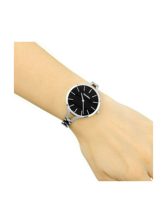 Calvin Klein Graphic Black Dial Silver Steel Strap Watch for Women - K7E23141 Buy Now By Calvin Klein