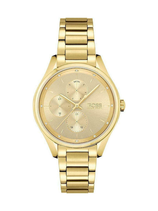 Shop Hugo Boss Grand Course Gold Dial Gold Steel Strap Watch for Women - 1502584 in USA
