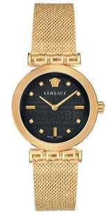Versace Meander Black Dial Gold Mesh Bracelet Watch for Women - VELW00720