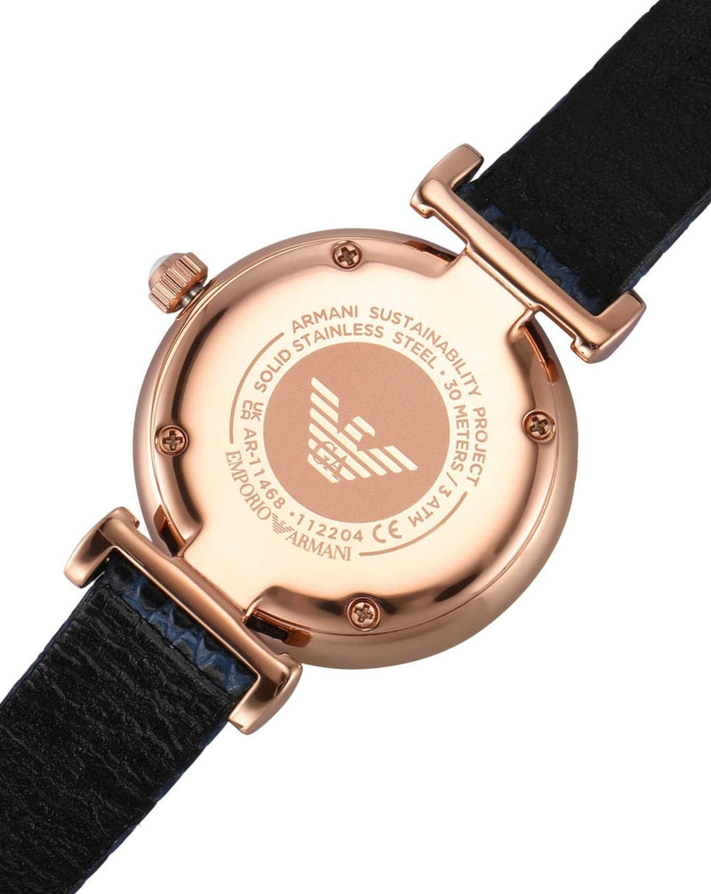 Emporio Armani Gianni T-Bar Analog Mother of Pearl Dial Blue Leather Strap Watch For Women - AR11468 Buy Now By Emporio Armani