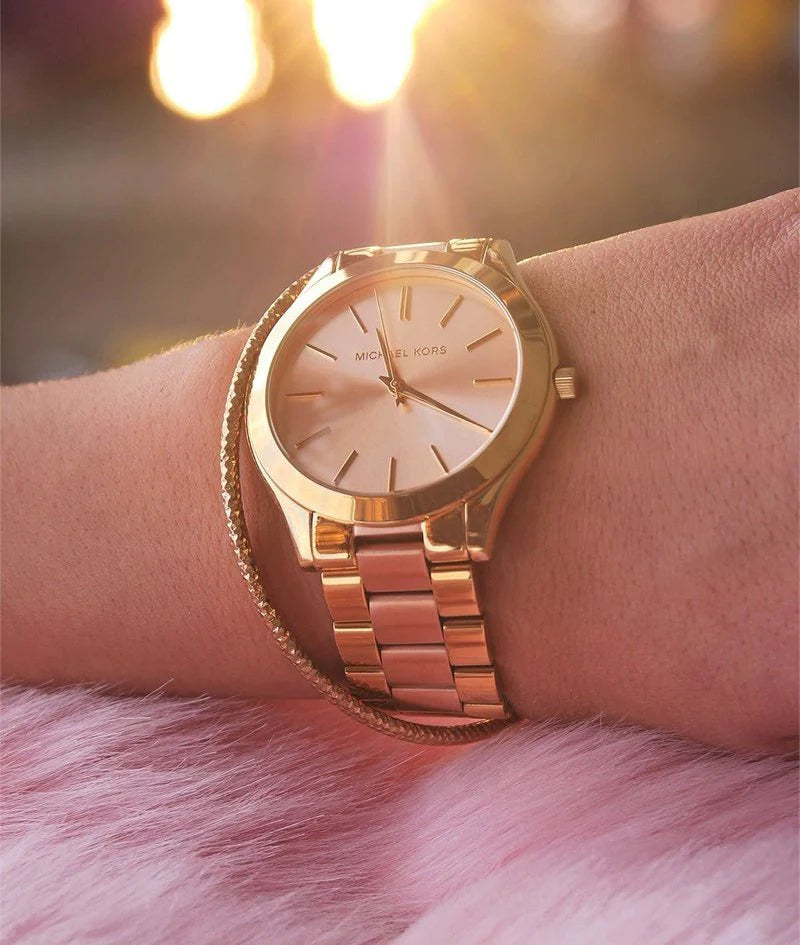 Michael Kors Slim Runway Pink Dial Two Tone Steel Strap Watch for Women - MK3493 Buy Now By Michael Kors