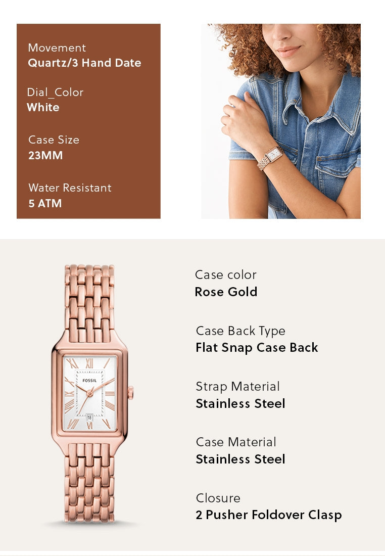 Fossil Raquel Three Hand Date White Dial Rose Gold Steel Strap Watch For Women - ES5271 Buy Now By Fossil
