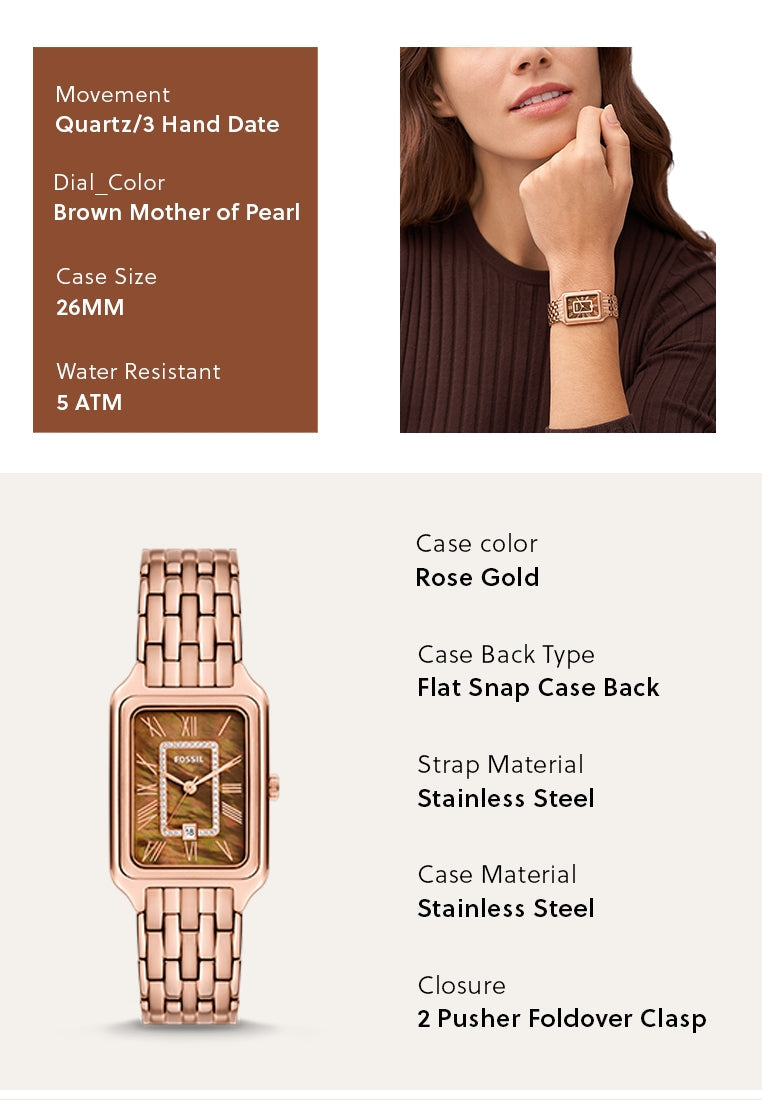 Fossil Raquel Three Hand Date Brown Dial Rose Gold Steel Strap Watch For Women - ES5323 Buy Now By Fossil