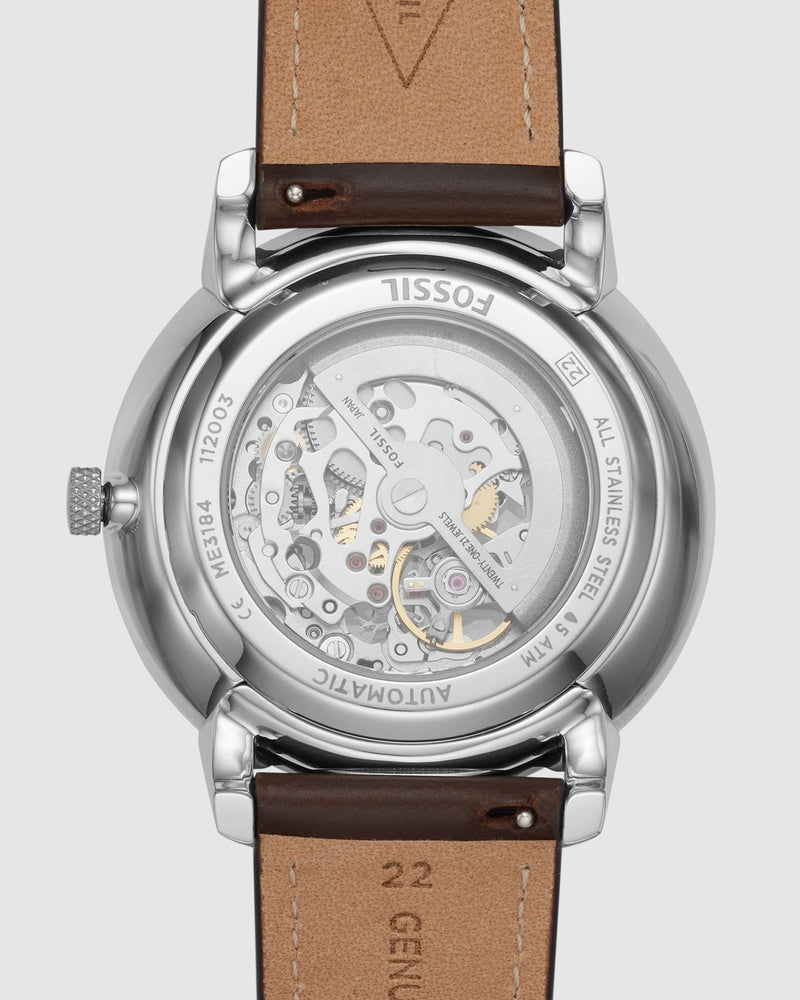 Fossil Neutra Automatic Skeleton White Dial Brown Leather Strap Watch for Men - ME3184 Buy Now By Fossil