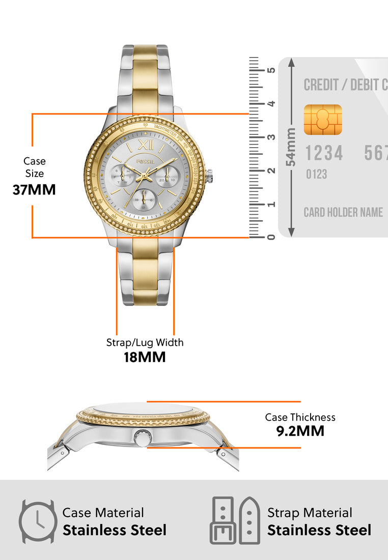 Fossil Stella Sport Multifunction Silver Dial Two Tone Steel Strap Watch for Women - ES5107 Buy Now By Fossil