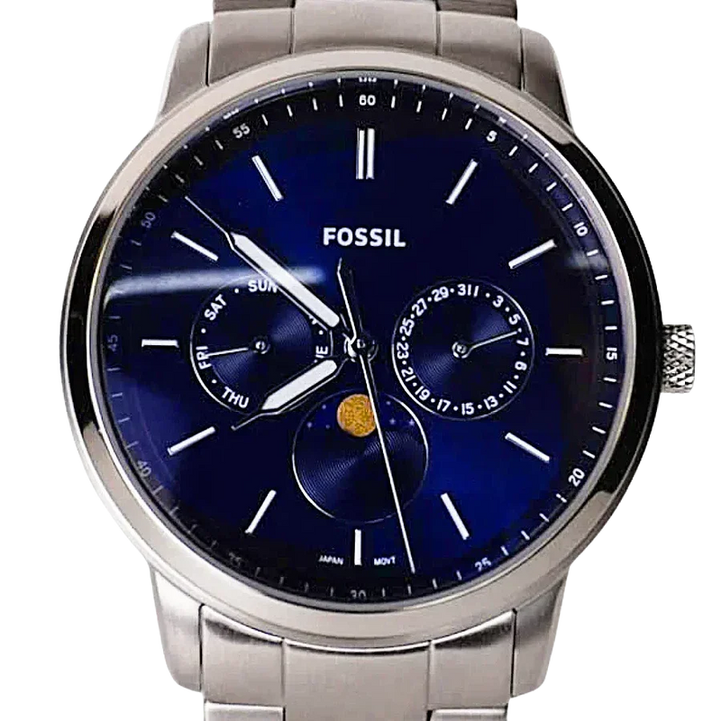 Fossil Neutra Minimalist Moonphase Blue Dial Silver Steel Strap Watch for Men - FS5907 Buy Now By Fossil