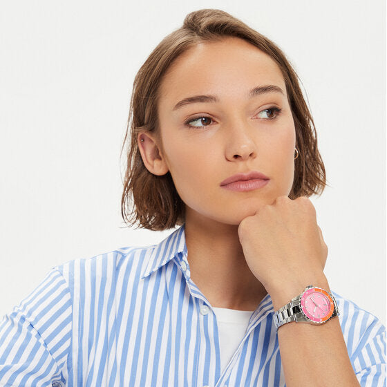 Fossil Blue Dive Analog Pink Dial Silver Steel Strap Watch For Women - ES5351 Buy Now By Fossil