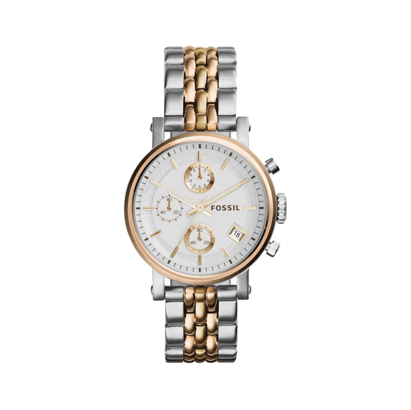 Fossil Boyfriend Chronograph White Dial Two Tone Steel Strap Watch for Women - ES3840 Buy Now By Fossil