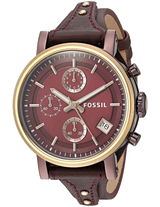 Fossil Original Boyfriend Sport Chronograph Maroon Dial Maroon Leather Strap Watch for Women - ES4114