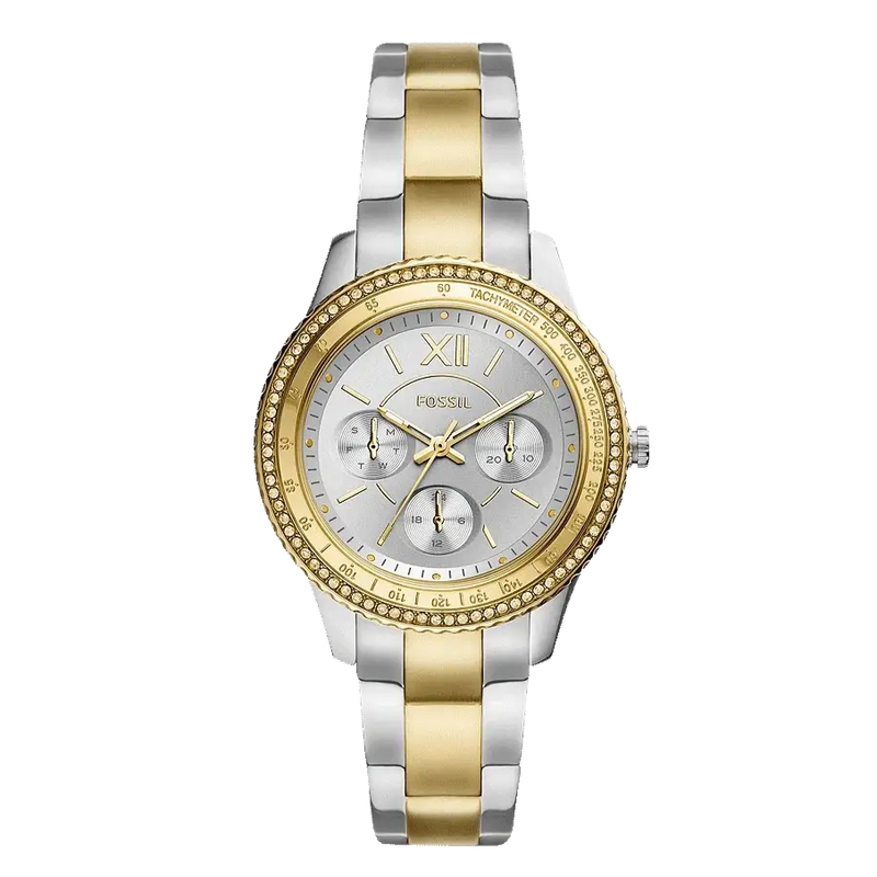Fossil Stella Sport Multifunction Silver Dial Two Tone Steel Strap Watch for Women - ES5107 Buy Now By Fossil