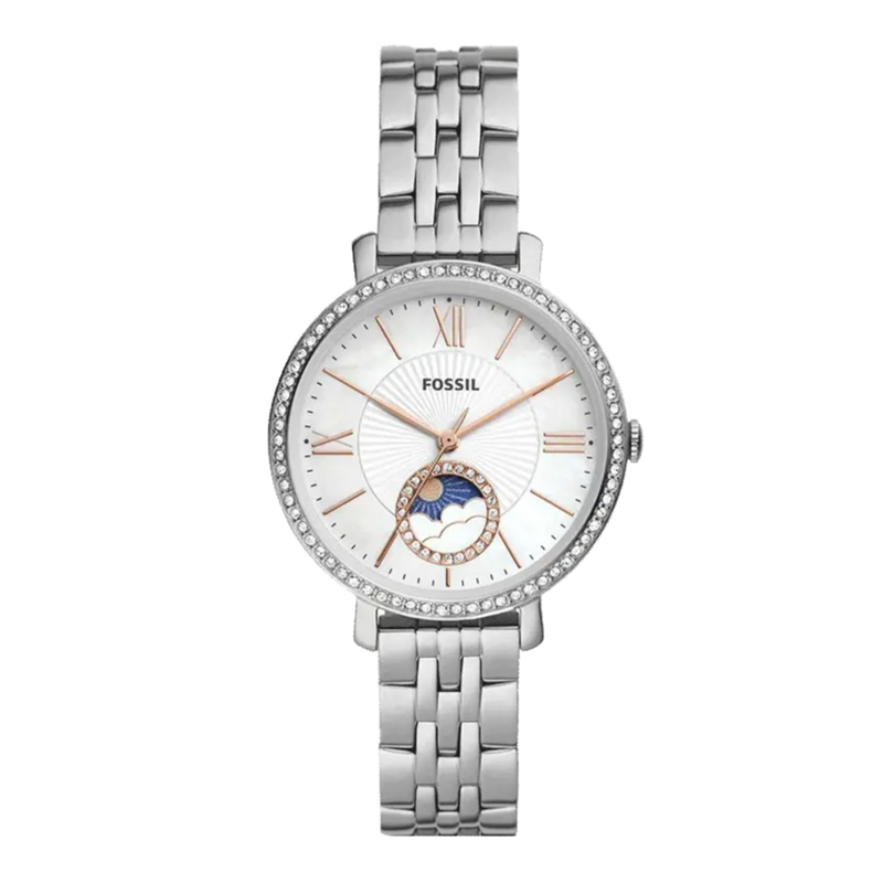 Fossil Jacqueline Multifunction Moonphase White Dial Silver Steel Strap Watch for Women - ES5164 Buy Now By Fossil