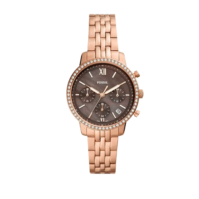 Fossil Neutra Chronograph Mother of Pearl Brown Dial Rose Gold Steel Strap Watch for Women - ES5218 Buy Now By Fossil