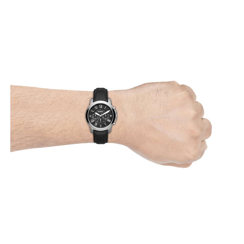 Fossil Grant Chronograph Black Dial Black Leather Strap Watch for Men - FS4812