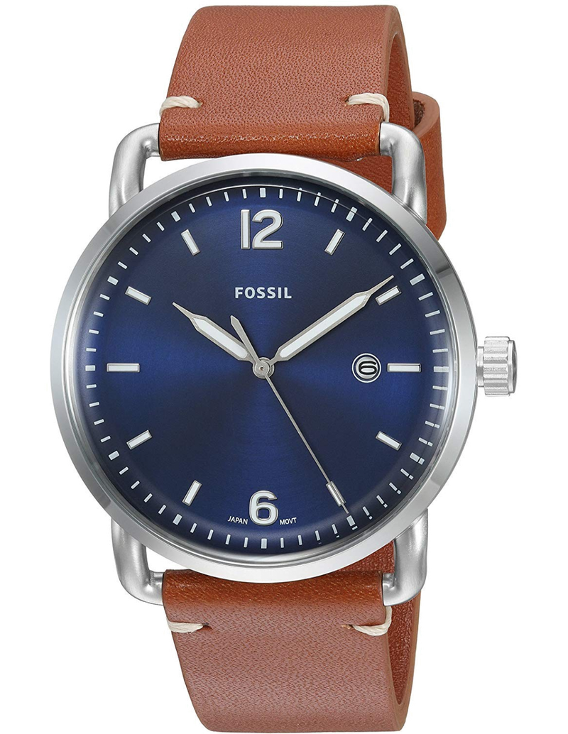 Shop Fossil Commuter Blue Dial Blue Leather Strap Watch for Men - FS5325 in USA