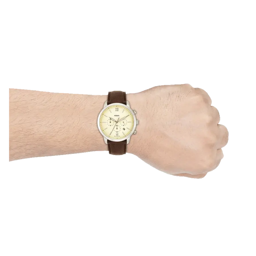 Fossil Neutra Chronograph White Dial Brown Leather Strap Watch for Men - FS5380