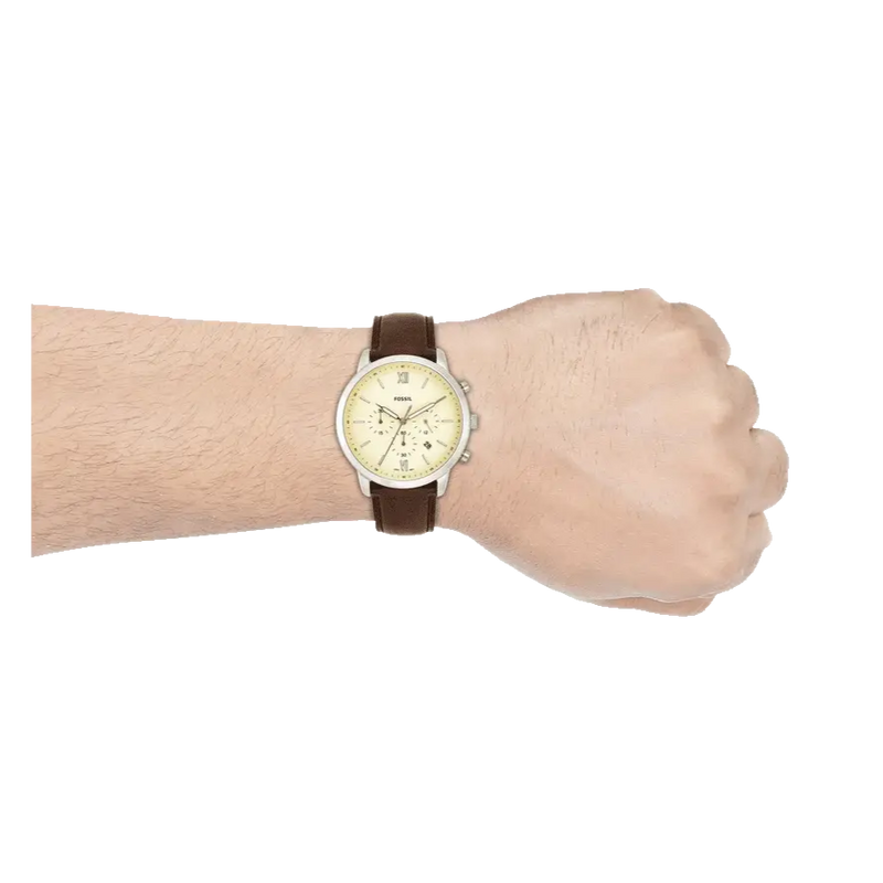 Fossil Neutra Chronograph White Dial Brown Leather Strap Watch for Men - FS5380