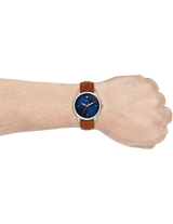 Fossil The Minimalist 3H Blue Dial Brown Leather Strap Watch for Men - FS5499