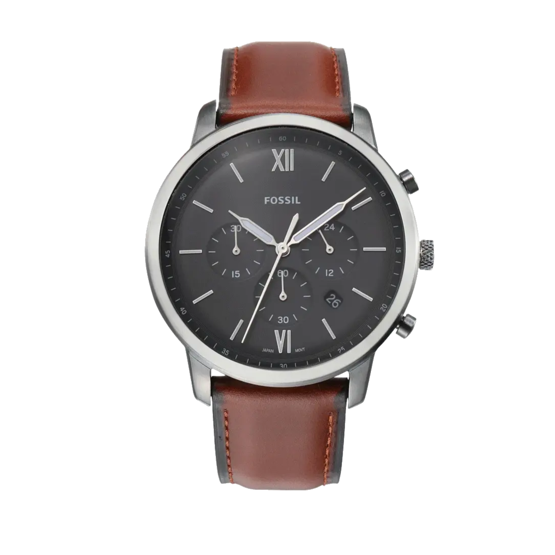 Fossil Neutra Chronograph Grey Dial Brown Leather Strap Watch for Men - FS5512