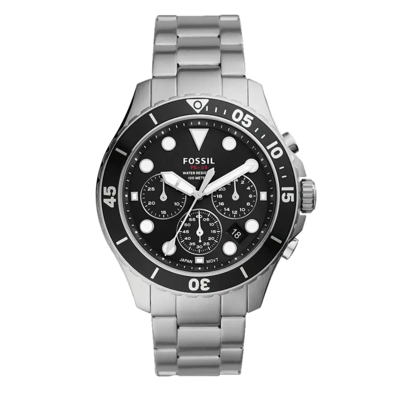 Fossil FB-03 Chronograph Black Dial Silver Steel Strap Watch for Men - FS5725 Buy Now By Fossil