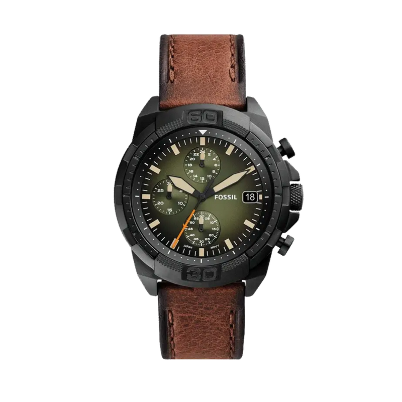 Fossil Bronson Chronograph Black Dial Brown Leather Strap Watch for Men - FS5856 Buy Now By Fossil