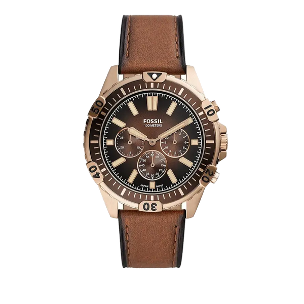 Fossil Garrett Chronograph Brown Dial Brown Leather Strap Watch for Men - FS5867