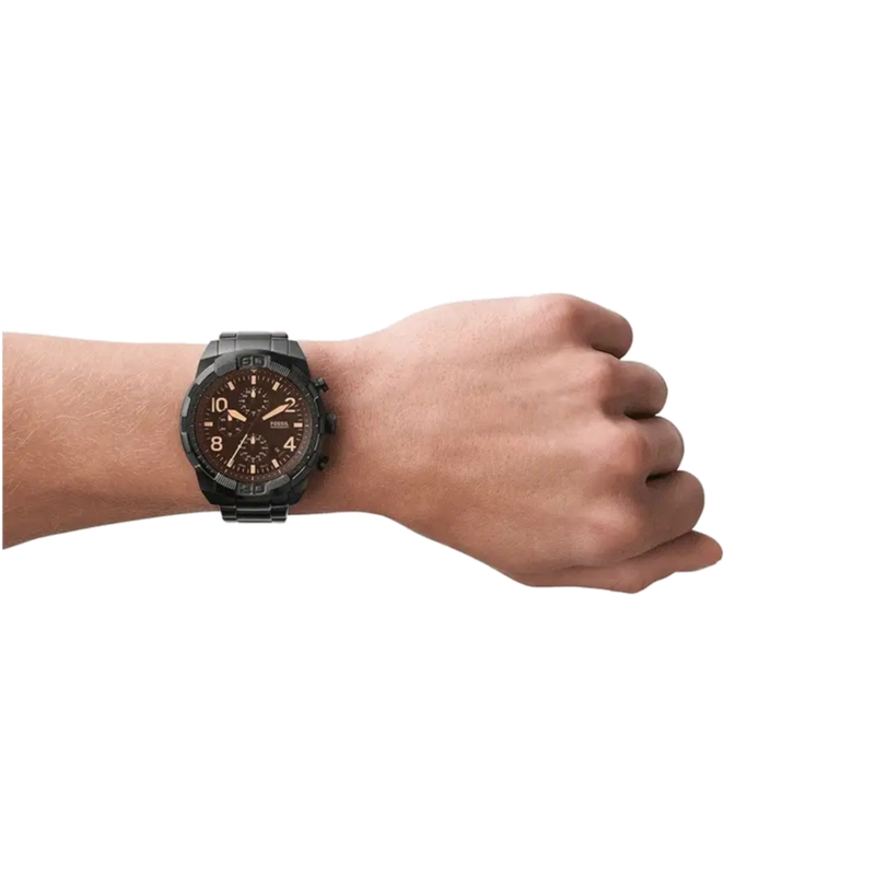 Fossil Bronson Chronograph Black Dial Black Steel Strap Watch for Men - FS5876