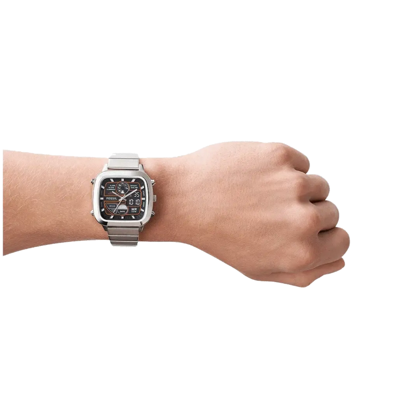 Fossil Retro Analog-Digital Black Dial Silver Steel Strap Watch for Men - FS5890 Buy Now By Fossil